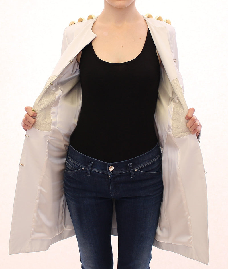 White Leather Long Crocco Jacket