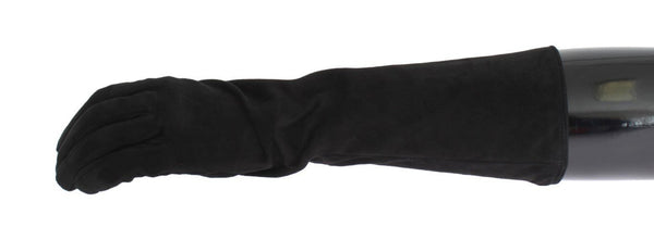 Black Suede Elbow Button Gloves