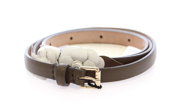 Brown Leather Floral Logo Belt