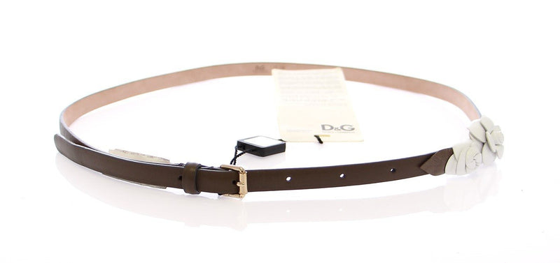 Brown Leather Floral Logo Belt