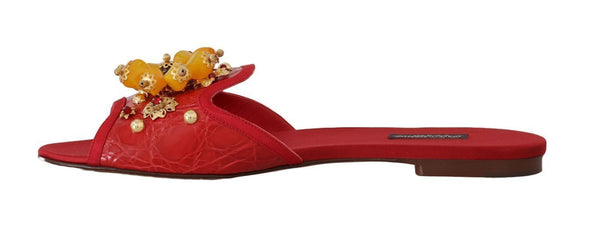 Red Caiman Crystal Slides Sandals