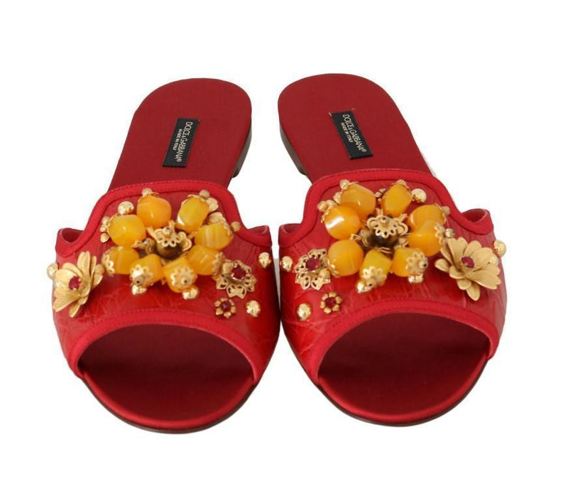 Red Caiman Crystal Slides Sandals