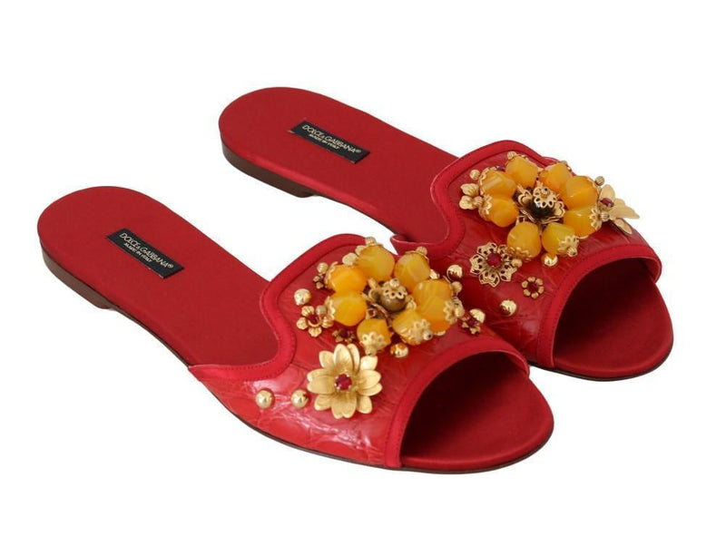 Red Caiman Crystal Slides Sandals