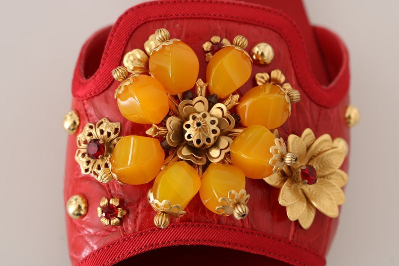Red Caiman Crystal Slides Sandals