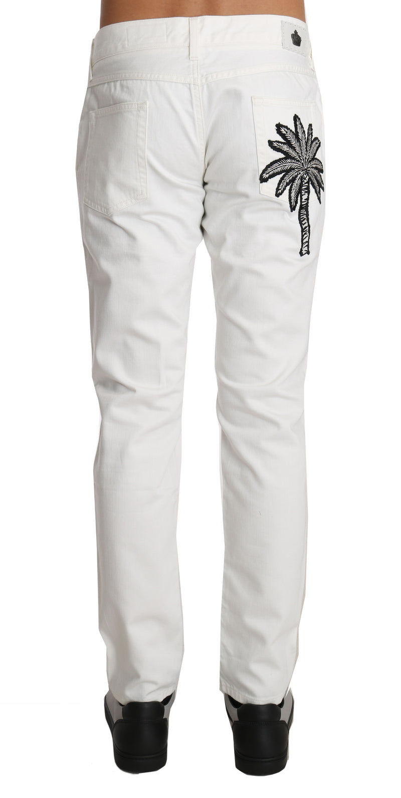 White Cotton SLIM DENIM Palm Crown Pants