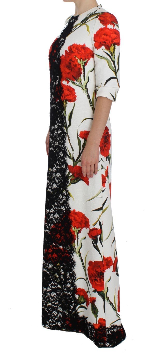 Red Roses Print Black Lace Stretch Dress
