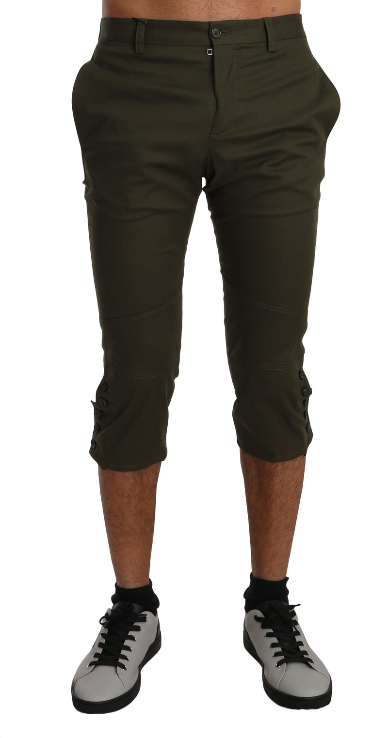 Capri Trousers Green Cotton Stretch Pants