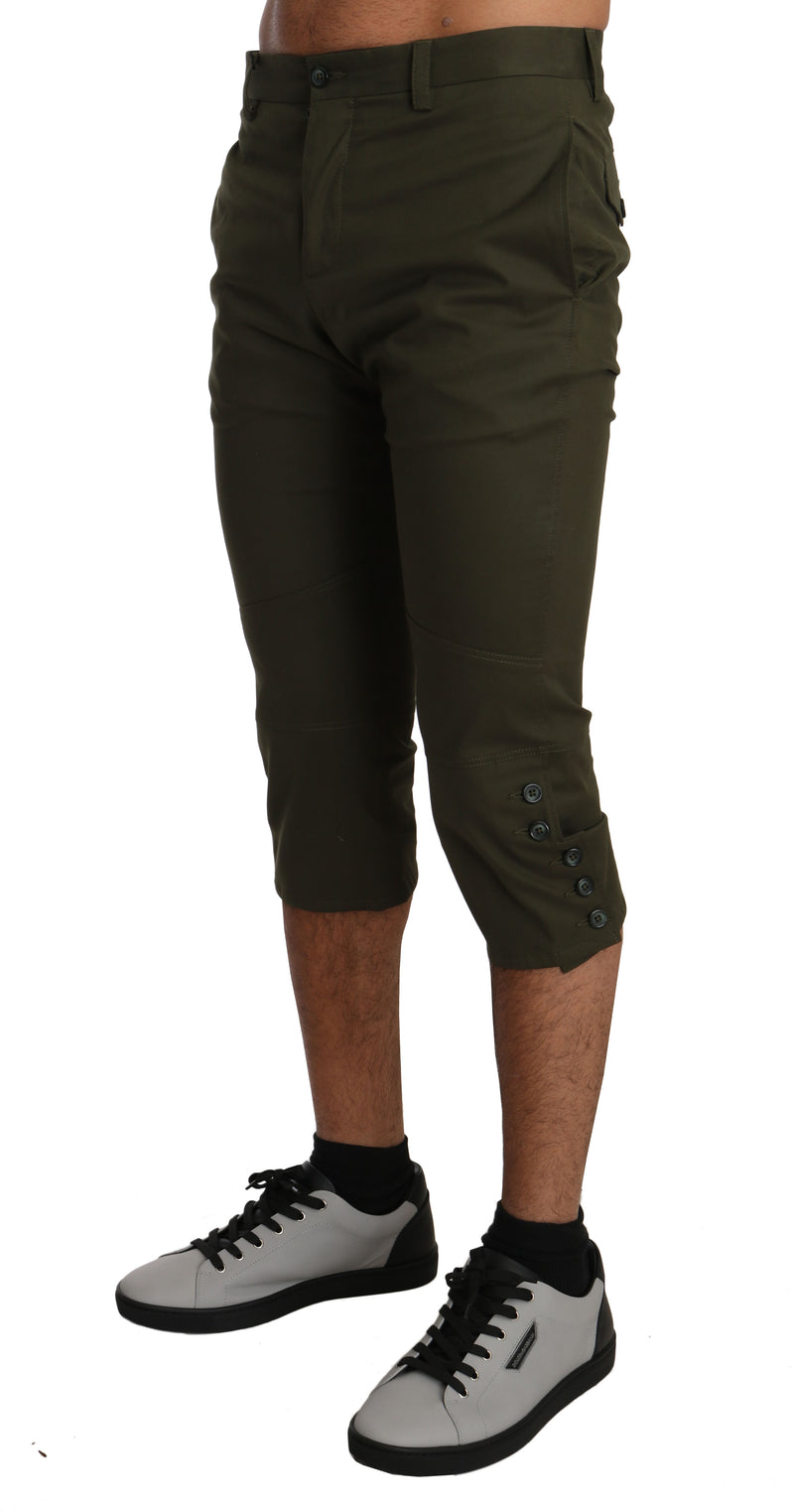 Capri Trousers Green Cotton Stretch Pants