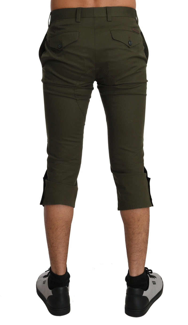 Capri Trousers Green Cotton Stretch Pants