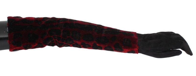 Red Black Leopard Leather Elbow Gloves