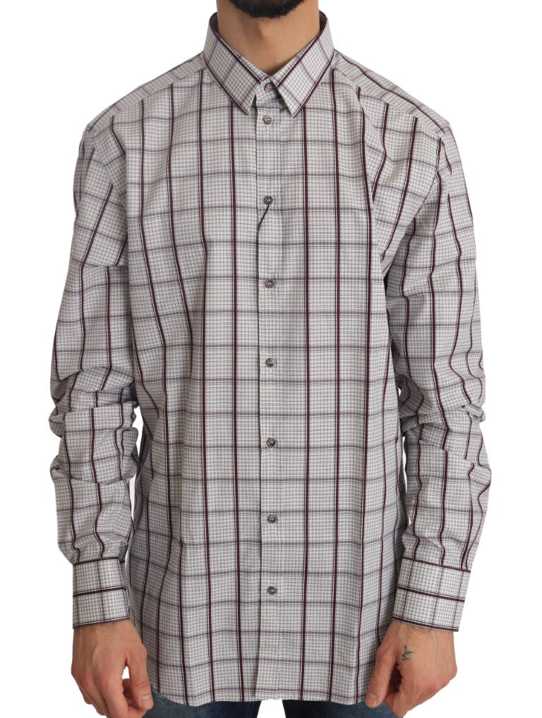 White Cotton GOLD Bordeaux Checkered Shirt