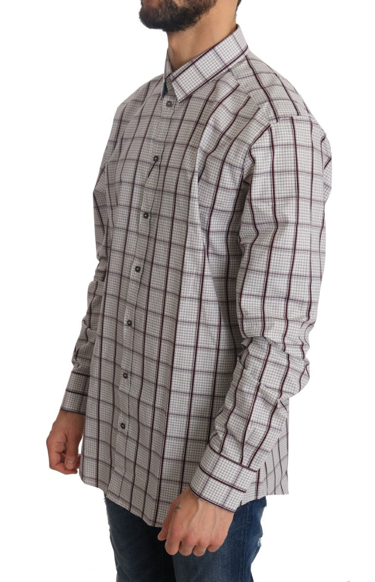 White Cotton GOLD Bordeaux Checkered Shirt