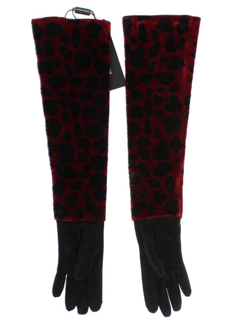 Red Black Leopard Leather Elbow Gloves