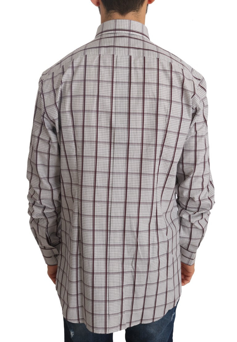 White Cotton GOLD Bordeaux Checkered Shirt