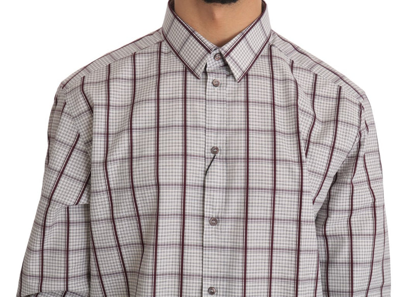 White Cotton GOLD Bordeaux Checkered Shirt