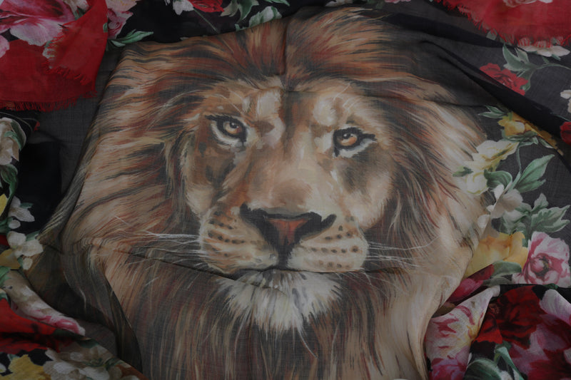 Multicolor Floral LION Silk Cashmere Square Scarf