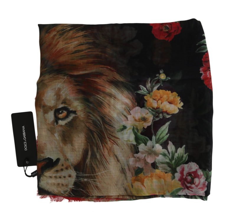 Multicolor Floral LION Silk Cashmere Square Scarf