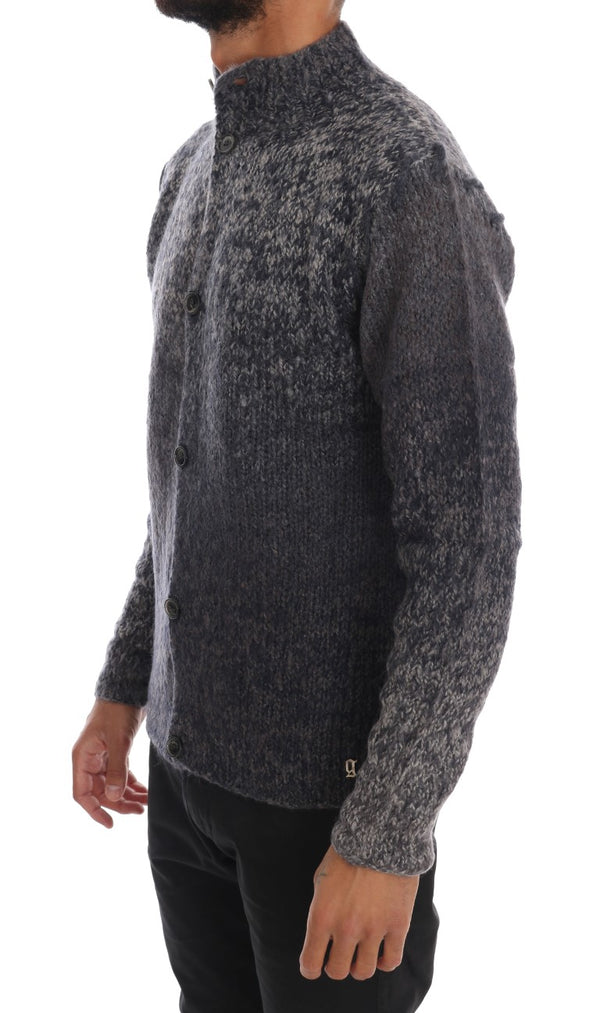 Gray Knitted Wool Button Cardigan Sweater