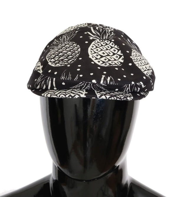 Black Cotton Pineapple Print Newsboy Hat