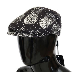 Black Cotton Pineapple Print Newsboy Hat