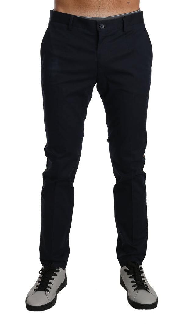 Blue Cotton Stretch Formal Trousers