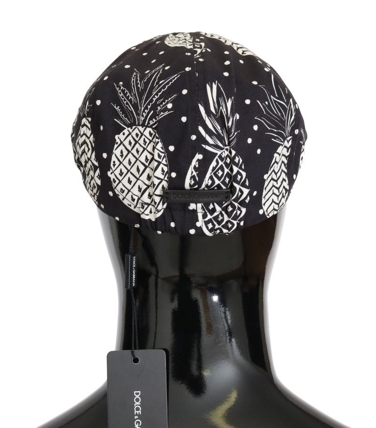 Black Cotton Pineapple Print Newsboy Hat