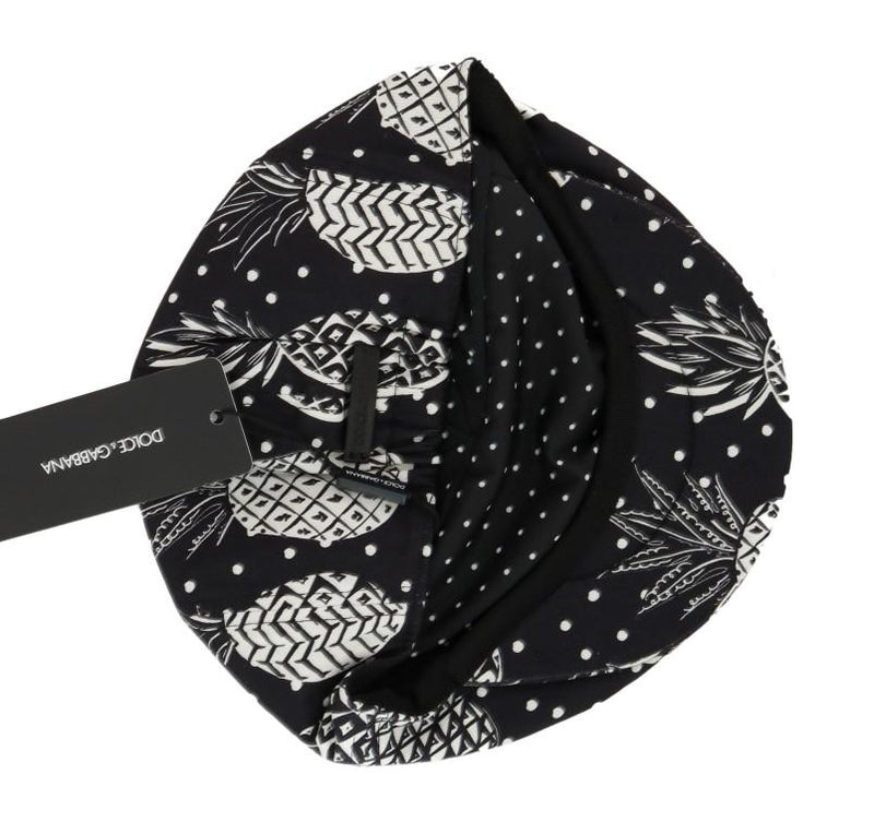 Black Cotton Pineapple Print Newsboy Hat