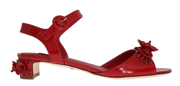 Red Leather Crystal Sandals