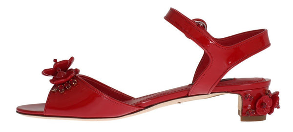 Red Leather Crystal Sandals
