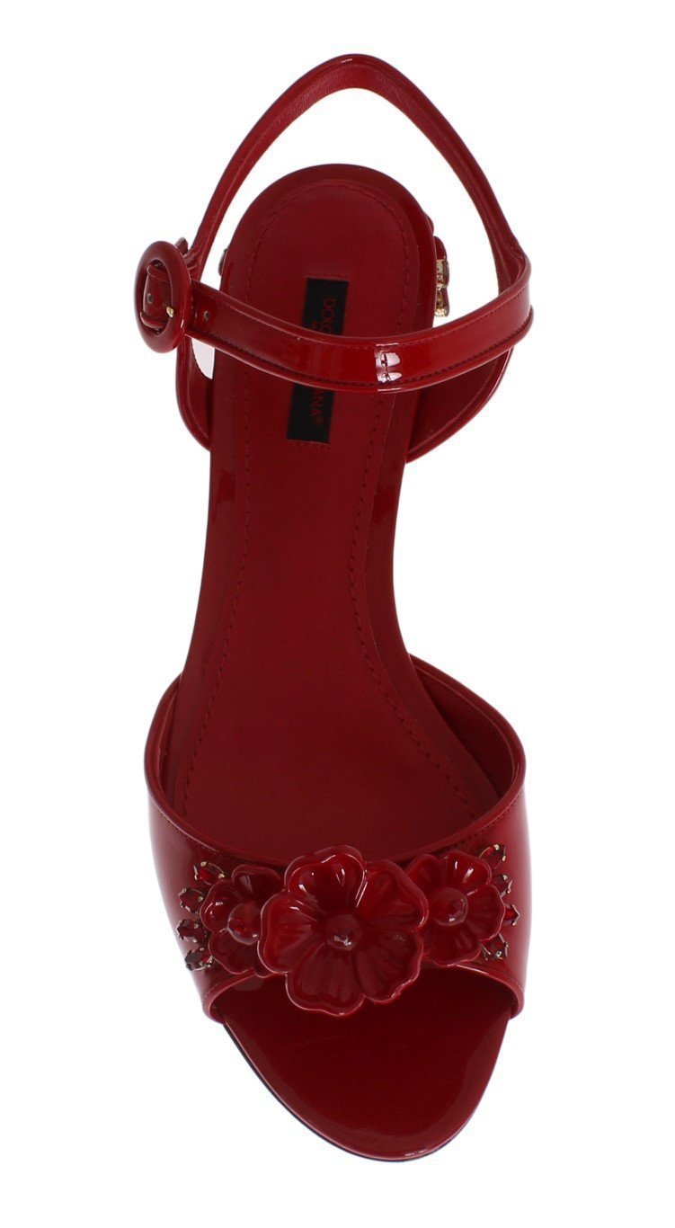 Red Leather Crystal Sandals
