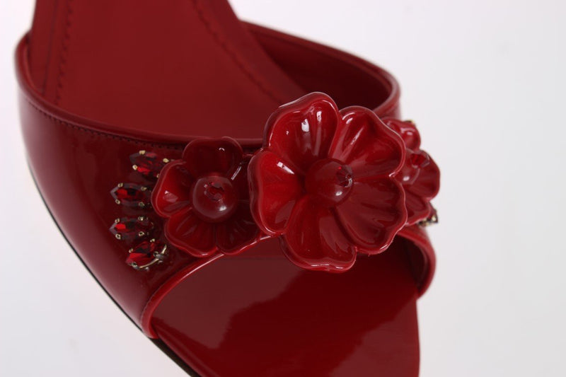 Red Leather Crystal Sandals