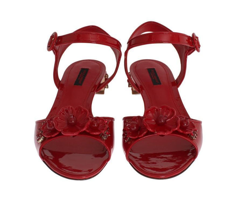 Red Leather Crystal Sandals