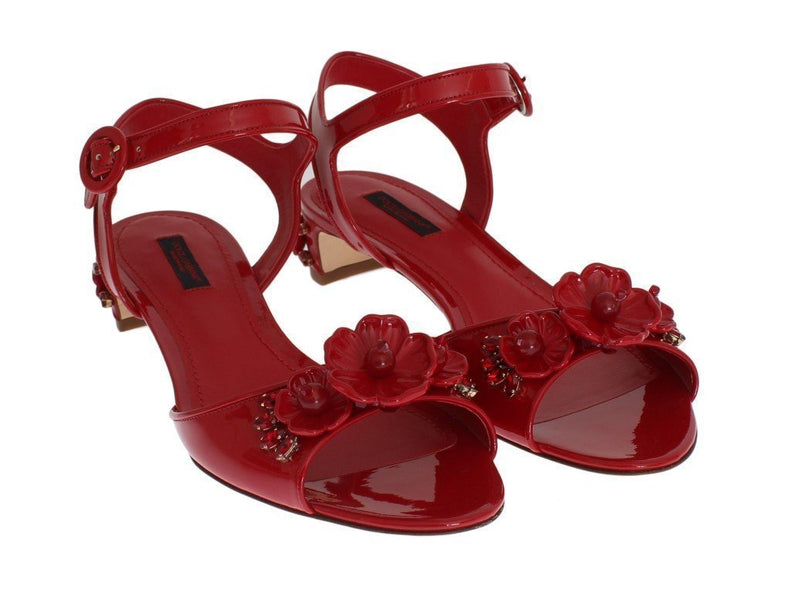 Red Leather Crystal Sandals