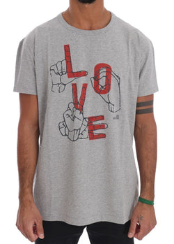 Gray Motive Print Cotton Stretch T-Shirt