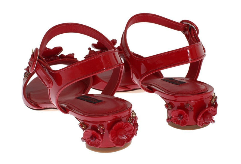 Red Leather Crystal Sandals