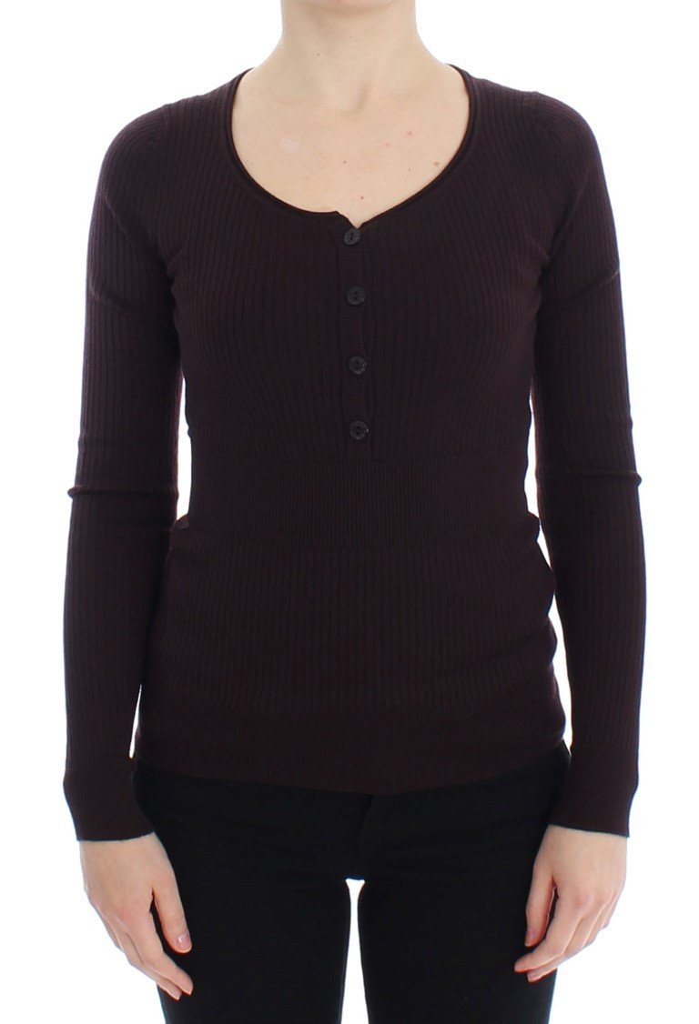 Purple Cashmere Henley Sweater Pullover