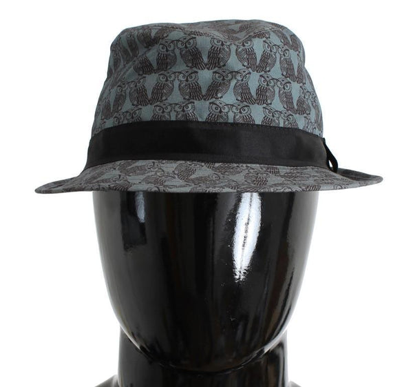 Gray Owl Print Wool Fedora Trilby Hat