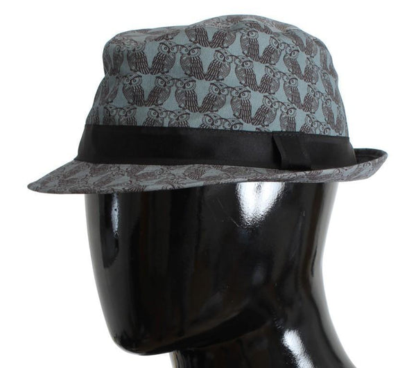 Gray Owl Print Wool Fedora Trilby Hat