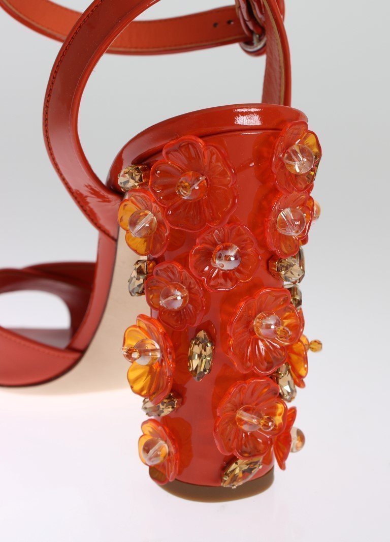 Orange Leather Crystal Sandals