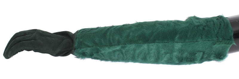 Green Leather Xiangao Fur Elbow Gloves