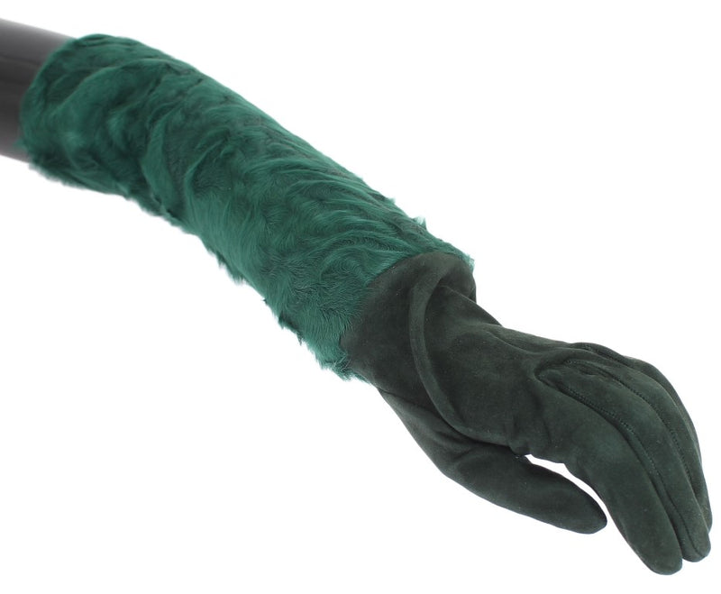 Green Leather Xiangao Fur Elbow Gloves