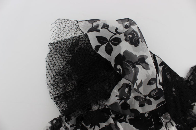 Black Silk Floral Lace Ricamo Ball Maxi Dress