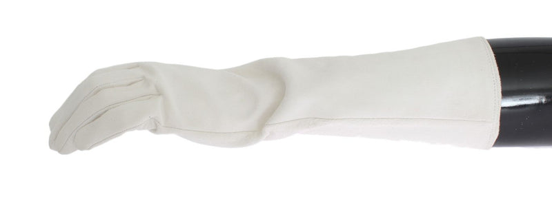 White Suede Elbow Button Gloves