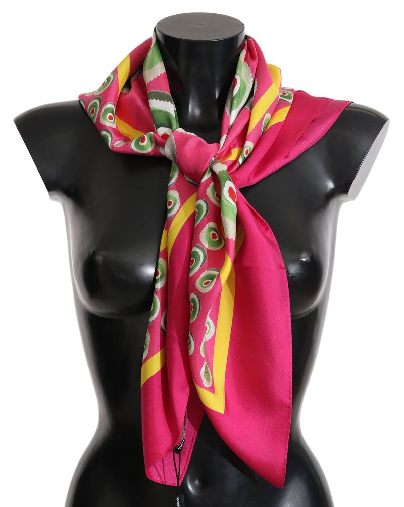 Pink Multicolor Square Silk Wrap Shawl Scarf