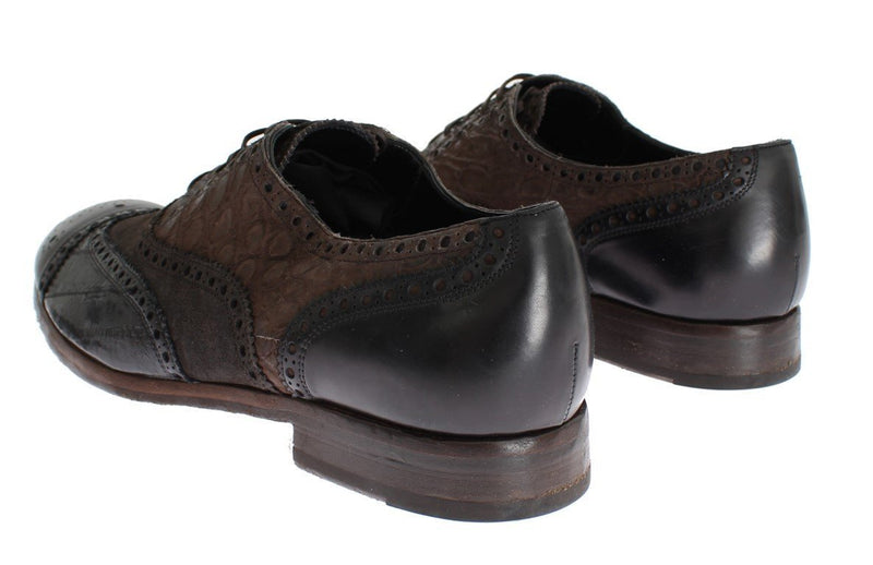 Brown Eelskin Caiman Crocodile Dress Shoes