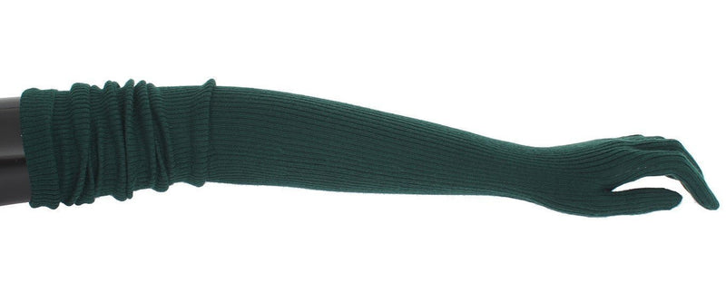 Green Ribbed Cashmere Elbow Gloves