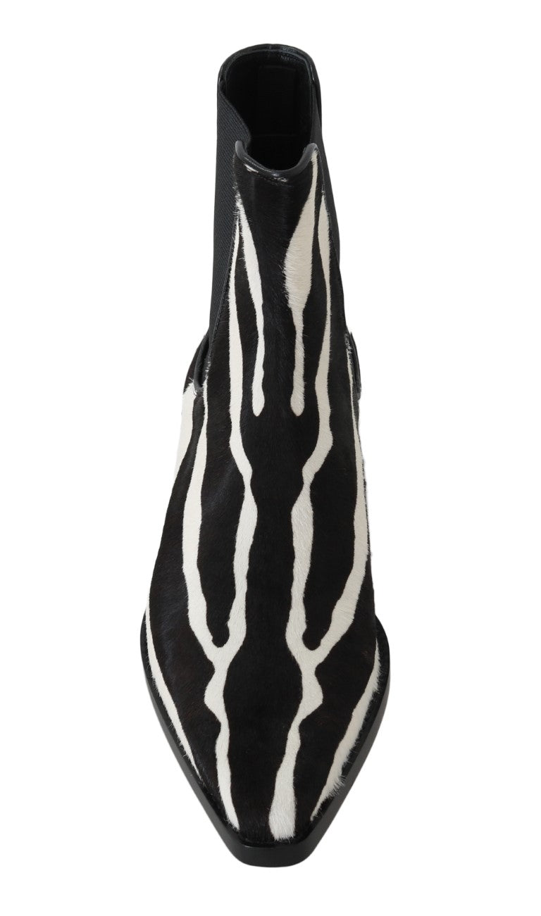 Black White Pony Hair Chelsea Boot