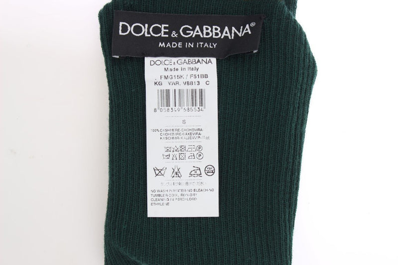 Green Ribbed Cashmere Elbow Gloves