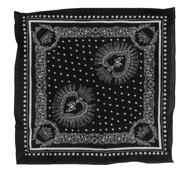 White Black Bandana Square Cotton Scarf