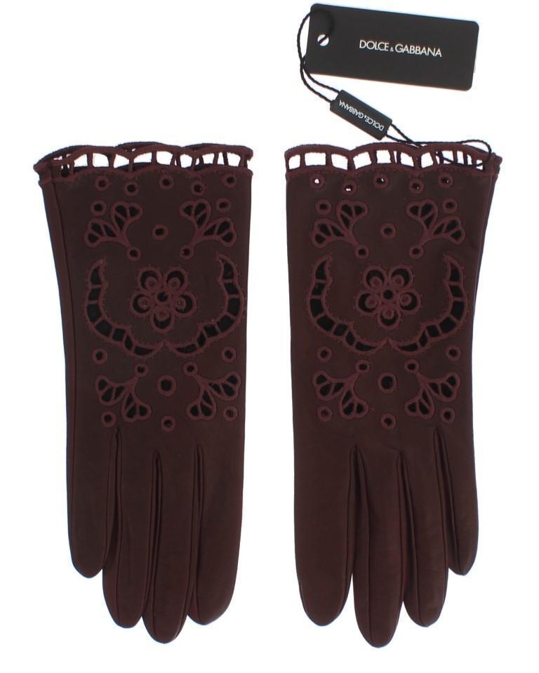 Bordeaux Leather Floral Cutout Gloves